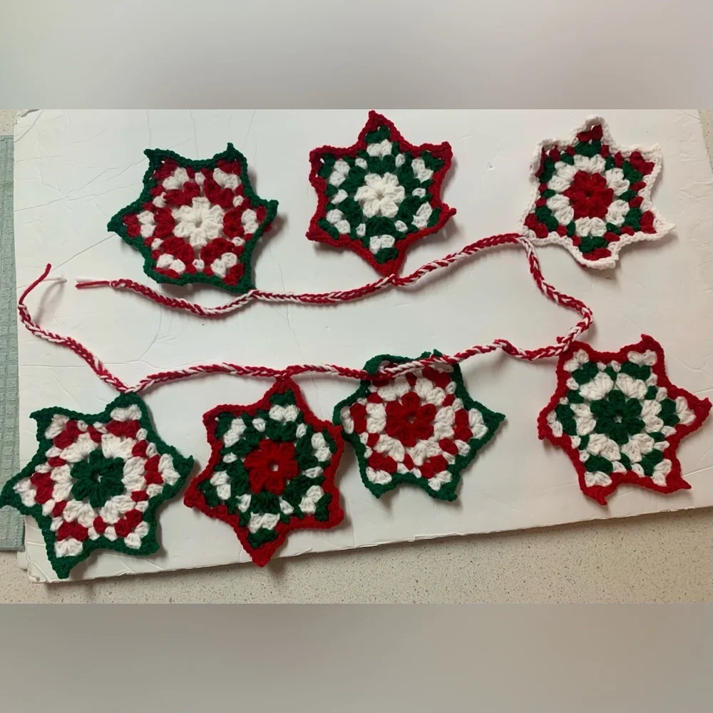 Christmas Holiday Star Garland New Handmade Crochet Seven Stars